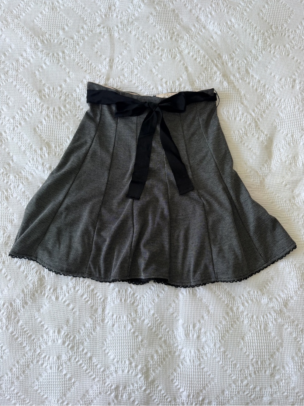 Vintage Gray A-Line Skirt with Black Ribbon Waist